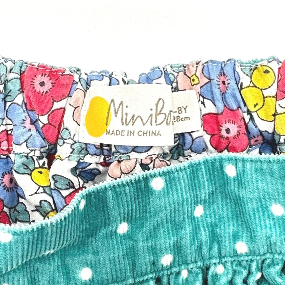 Mini Boden Girls Teal Corduroy Polka Dot Horse Bunny Embroidered Skirt 7-8Y